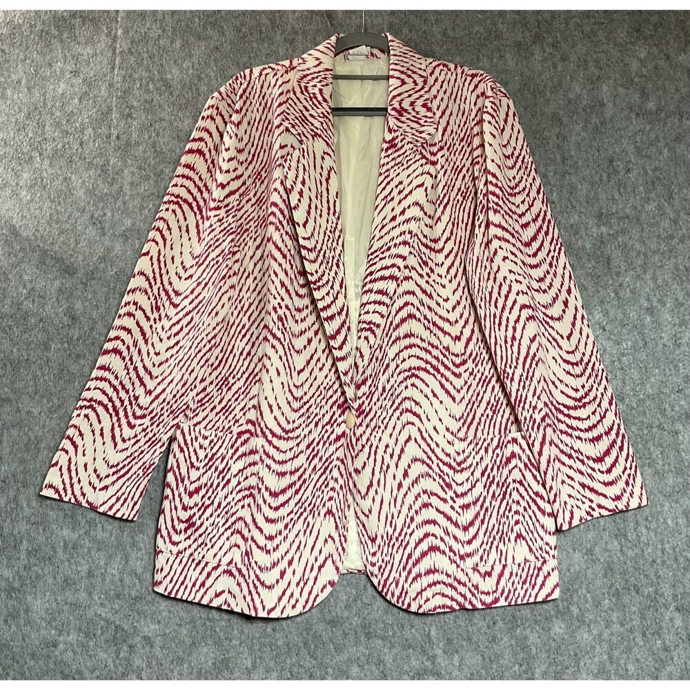 Vintage CLAUDE Blazer Womens Large Pink Animal Print Collared Pockets Retro *